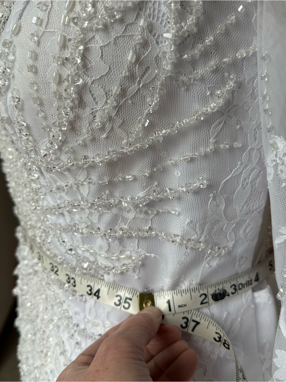 NWOT White Beaded Lace Wedding Dress Long Sleeve Mermaid Gown Sheer Back Train - Picture 11 of 14